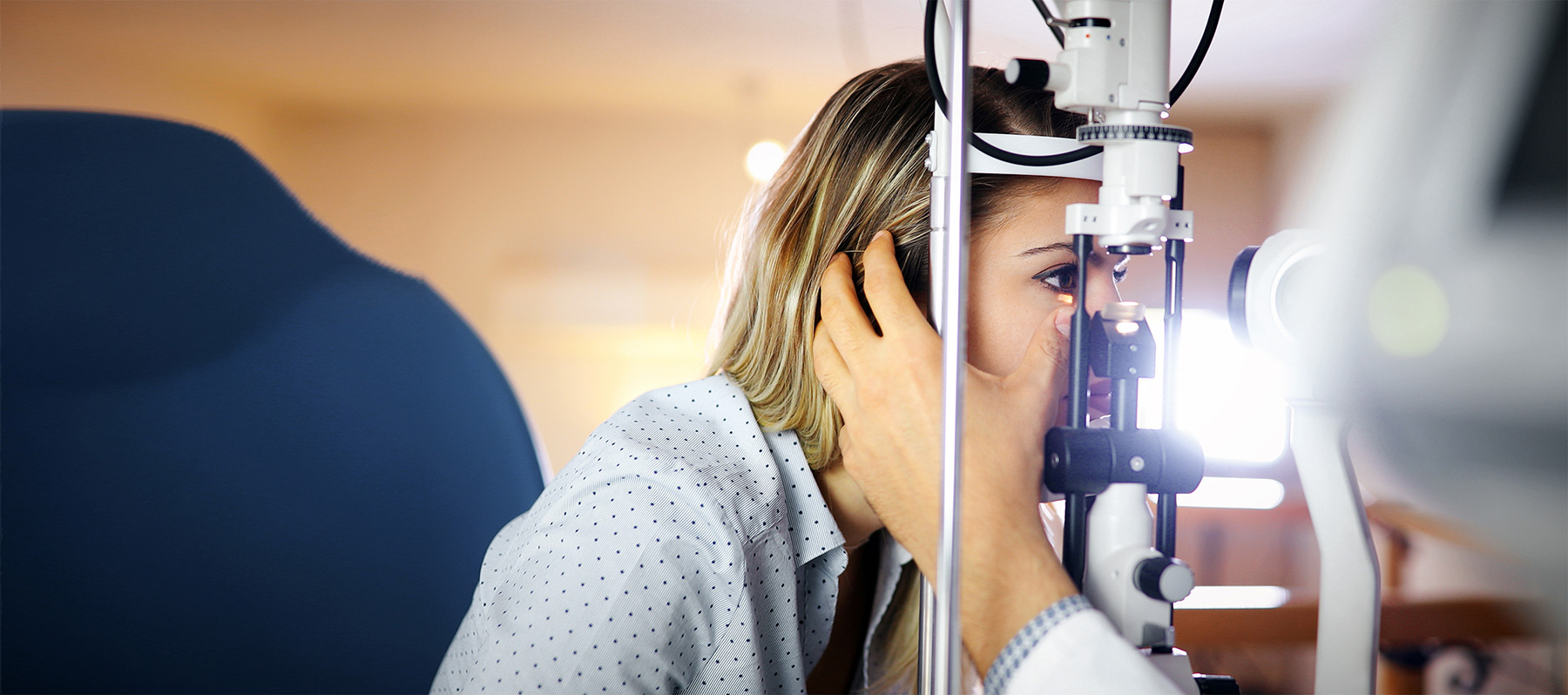 A woman gets her eyes checked.