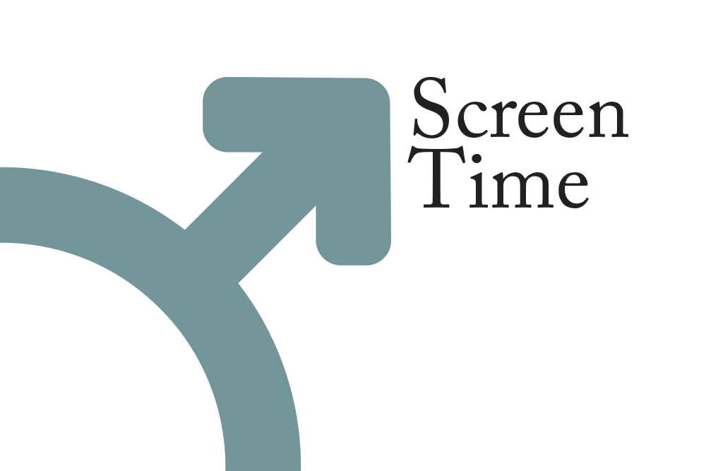 The "Mars" symbol, representing the male gender identity, with the words "Screen Time"